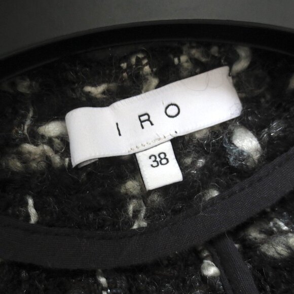 IRO Nalokie Black White Grey Wool Blend Modern Classic French Knit Moto Jacket - Picture 8 of 10